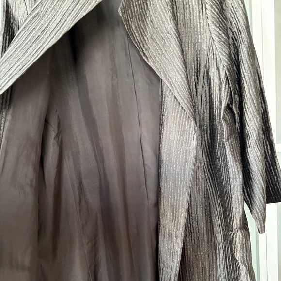 Eileen Fisher Silver Textured Silk open Front Duster-style Jacket Sz. L - Picture 5 of 7